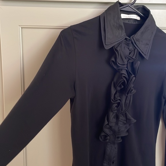ANNE FONTAINE Patsy Shirt Black Jersey with Bell-Sleeve Ruffle - Picture 8 of 10
